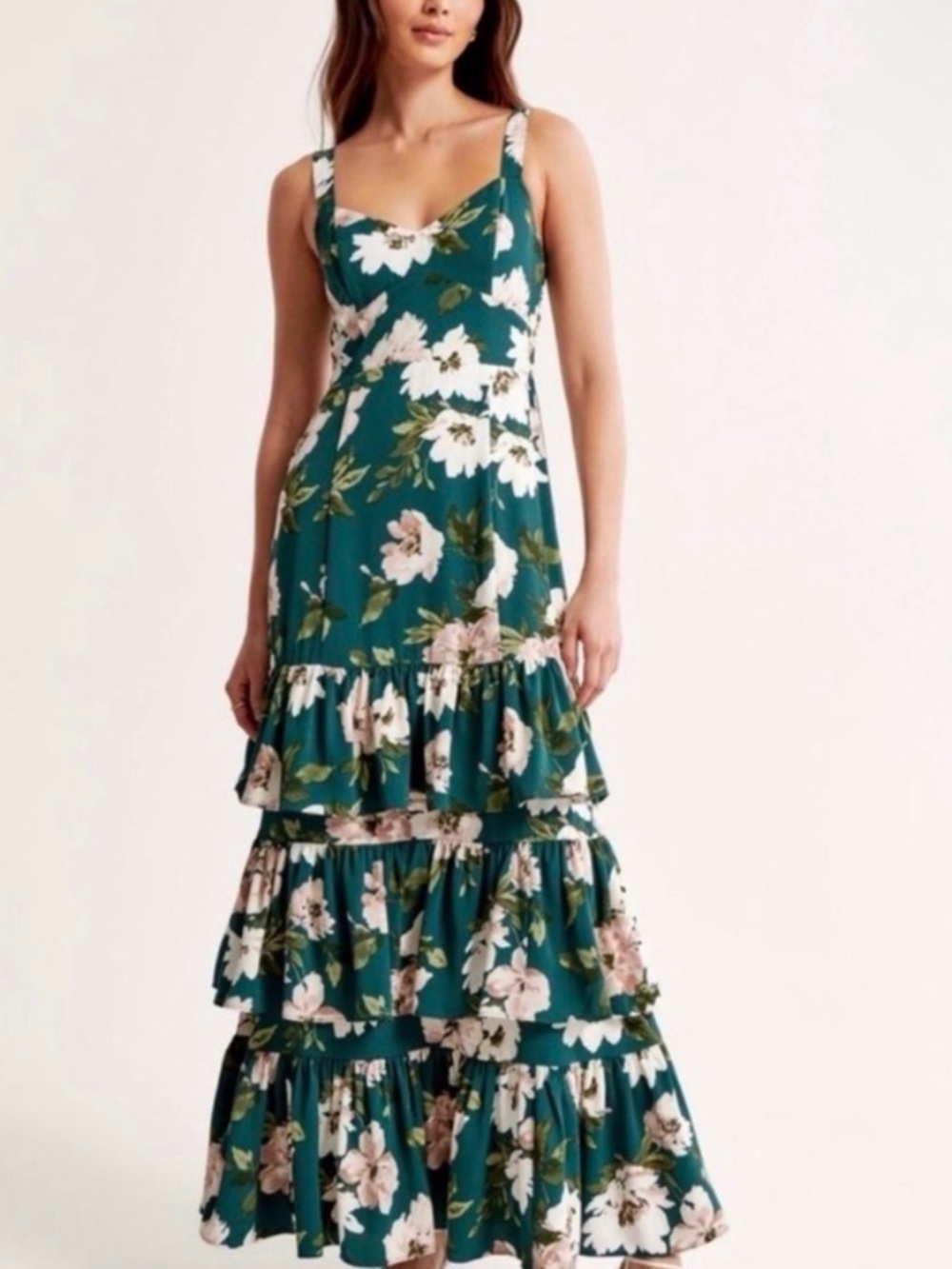 Abercrombie & Fitch Teal Green Floral Tiered Maxi Dress